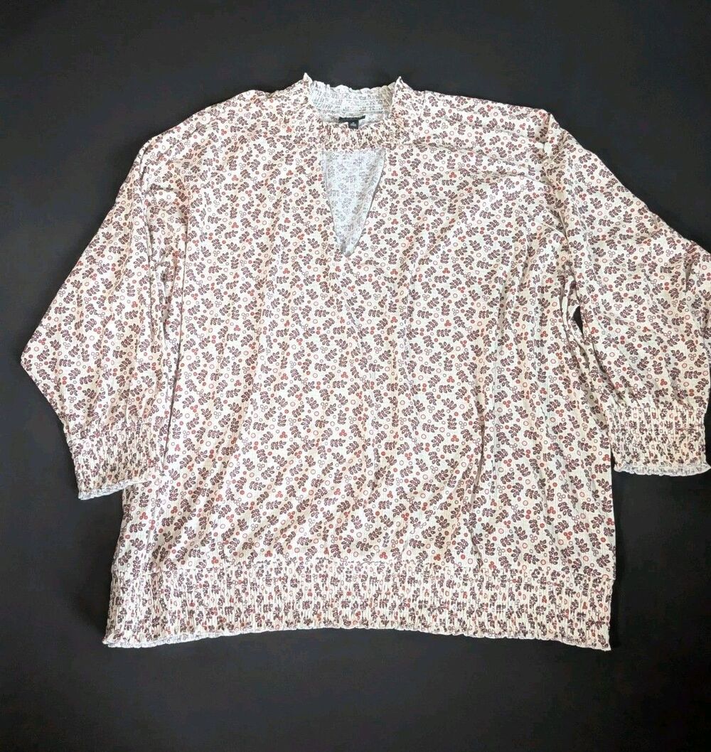 Torrid Blouse Womens 5 Plus Multi Textured Jersey Choker Neck Smocked Bottom Top